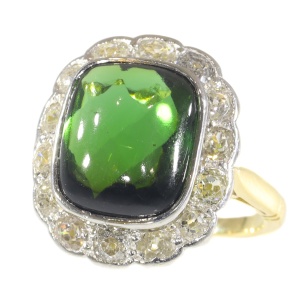 Vintage diamond ring with large verdelite (green tourmaline)